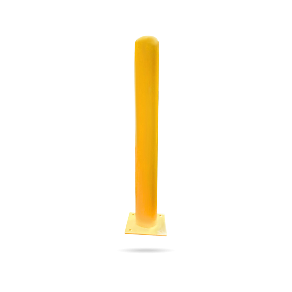 Yellow Safety Steel Bollard - 915mm(H) x 110mm dia - 10.5kg - Surface Mount (Square Base)