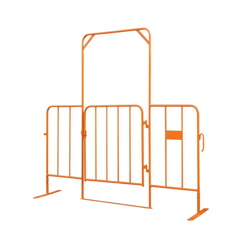 Orange Crowd Control Pedestrian Gate 2200mmW X 1100mmH - Includes Feet c/w Spring